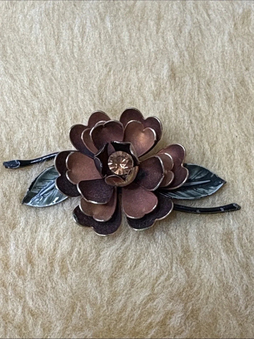 Vintage Coro Floral Rose Brooch in Metallic Copper